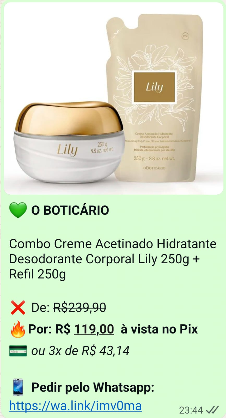 Oferta do combo Lily